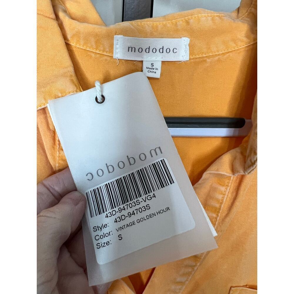 Mododoc Tencel Button Blouse Yellow Hi Low Shirt NWT Sz S - Picture 3 of 6